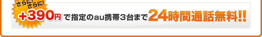 さらに！さらに！+390円で指定のau携帯3台まで24時間通話無料！！